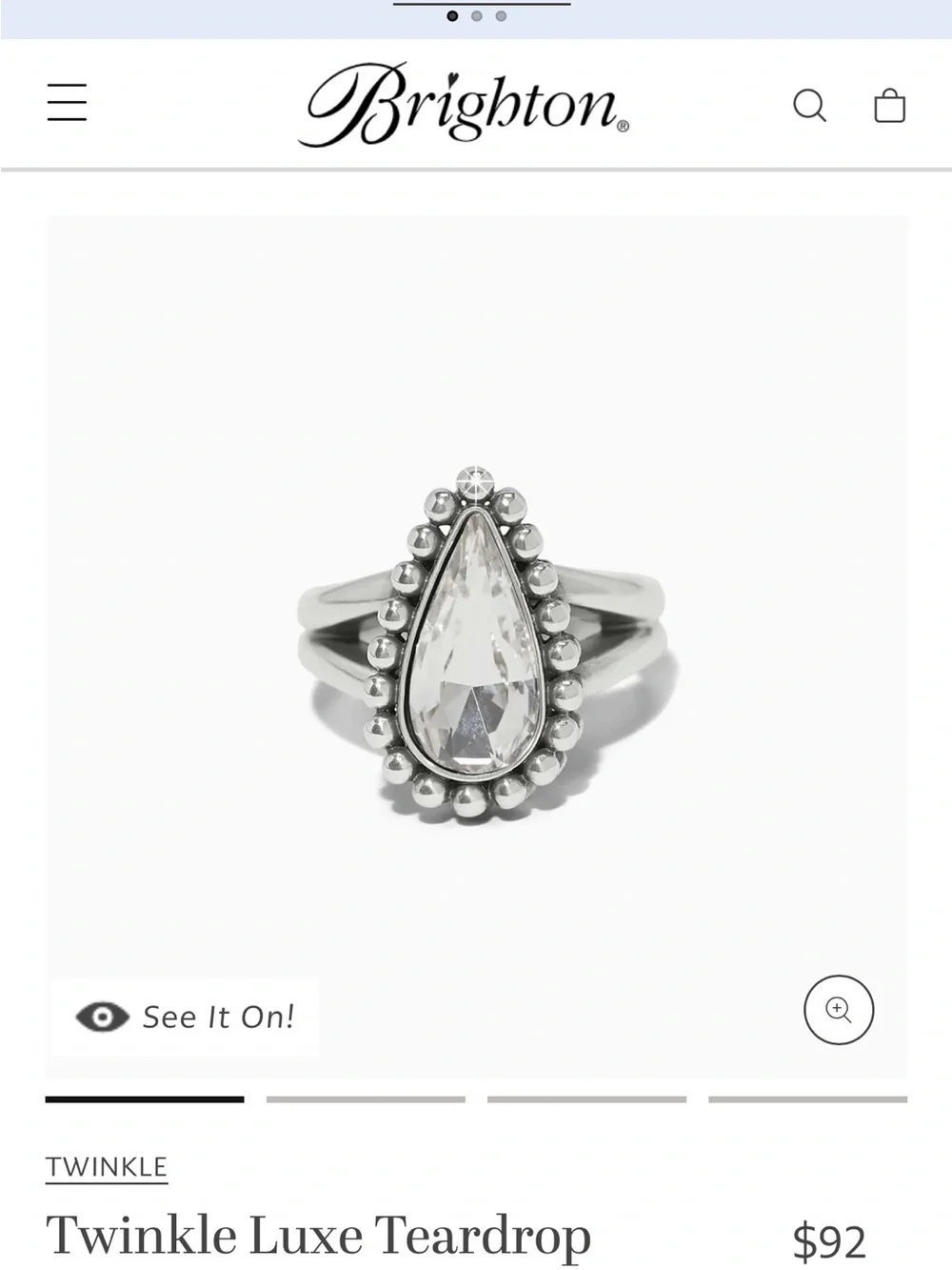 Brighton Silver Teardrop Crystal Ring